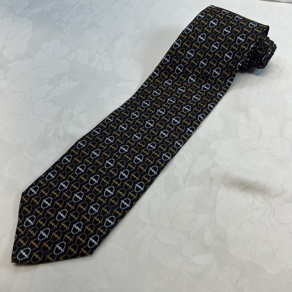 Botticelli Geometric 100% Silk  Navy & Gold Neck Tie -‎ 4" X 57" - Made In Italy - Picture 1 of 7